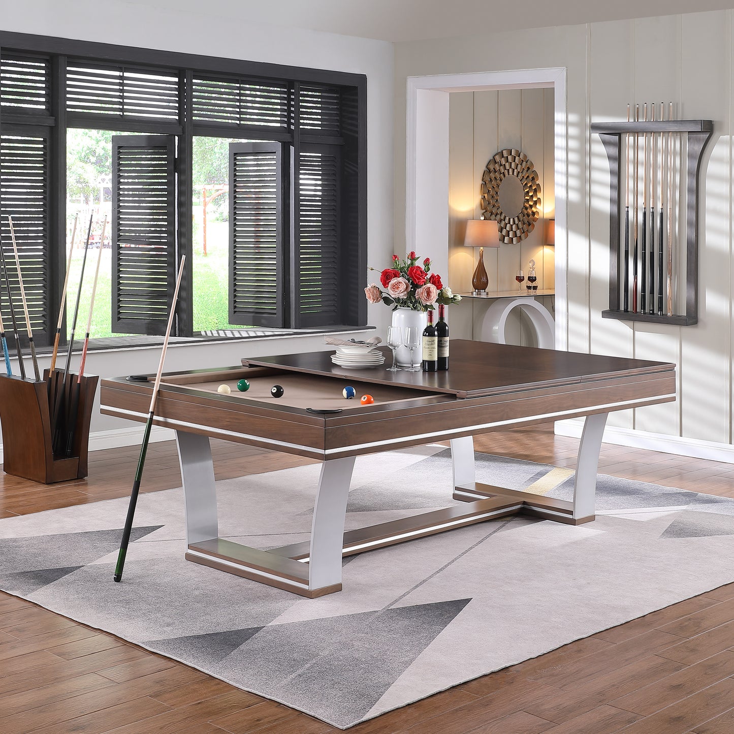 Playcraft Barcelona 8' Slate Pool Table, Walnut Gray on Silver - Gaming Blaze