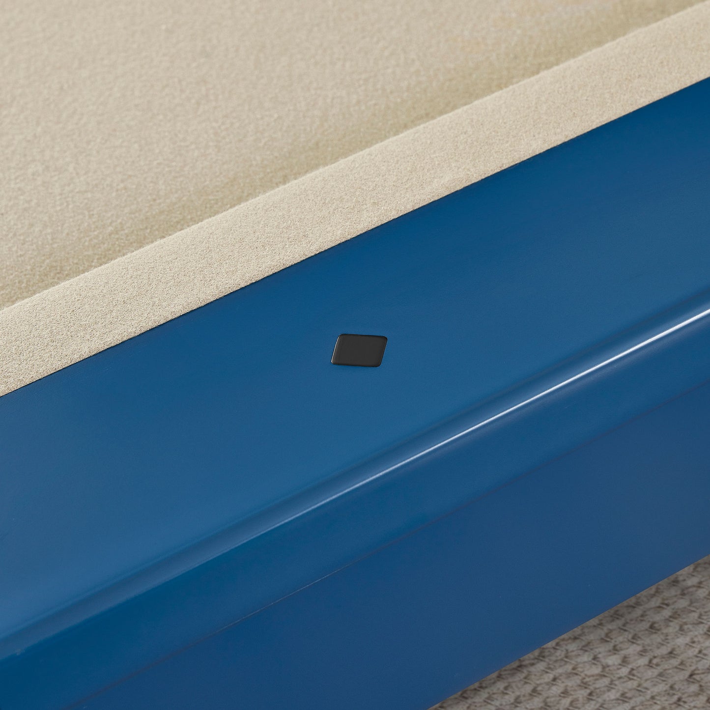Hudson 8 ft modern pool table in blue with solid wood construction and slate playing surface in contemporary living room