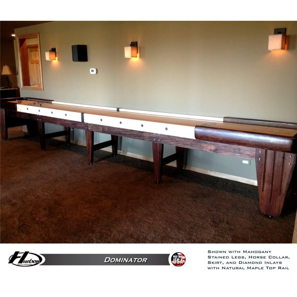 Hudson Dominator Shuffleboard Table 9'-22' with Custom Wood and Stain Options - Gaming Blaze