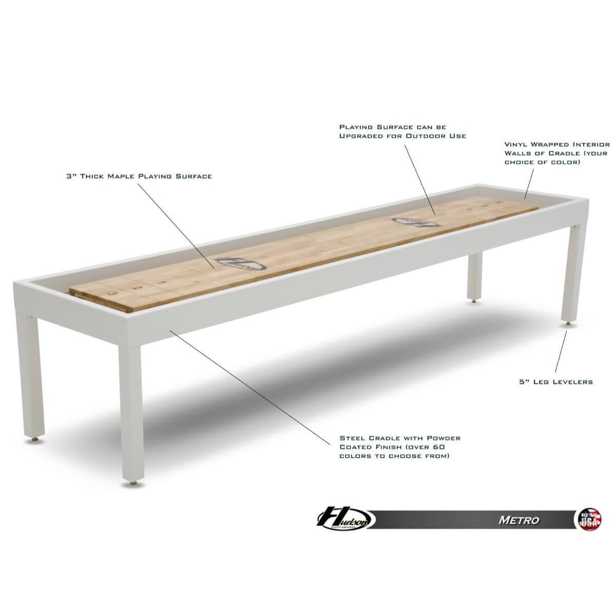 Hudson Metro Shuffleboard Table 9'-22' with Custom Finish Options - Gaming Blaze