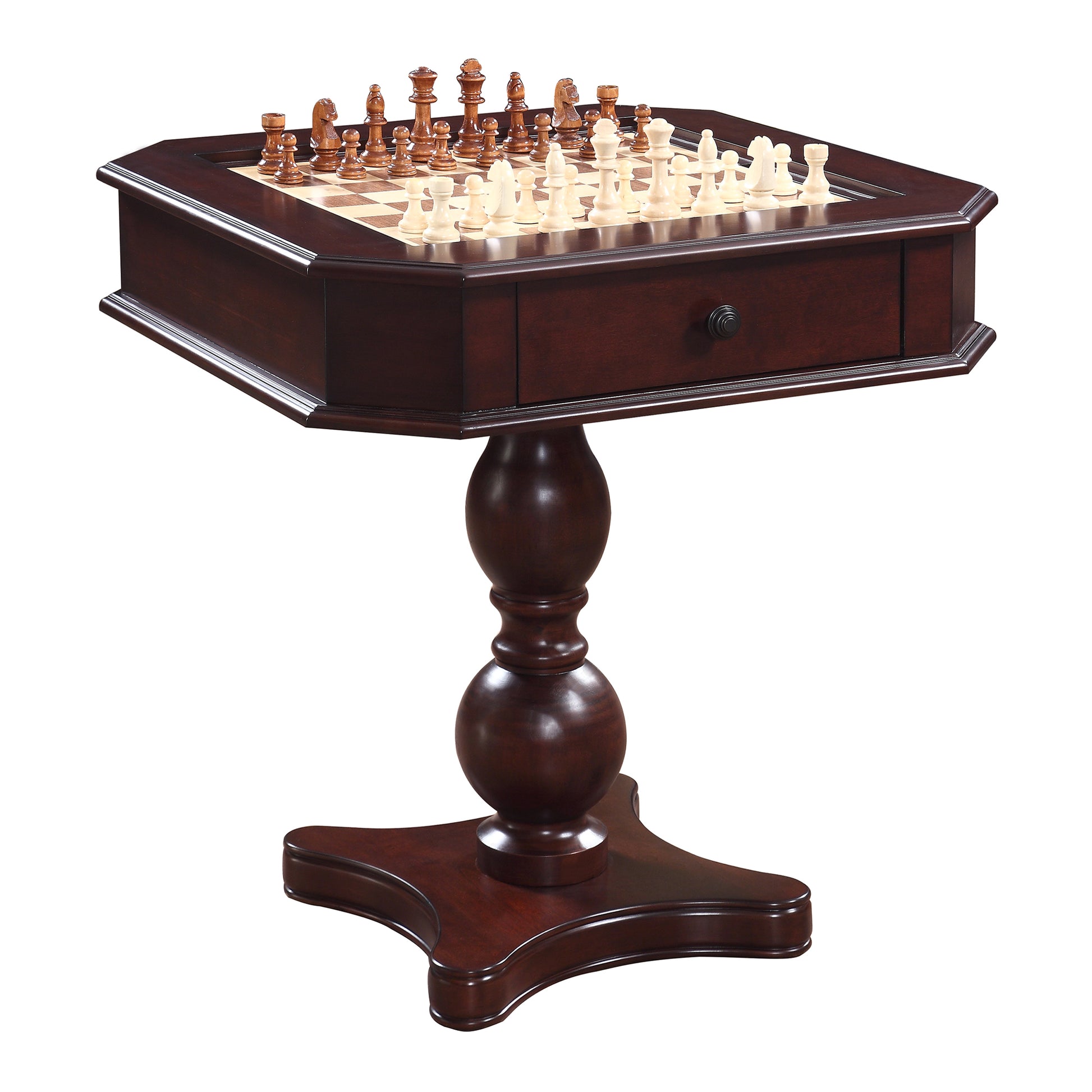 Hathaway Fortress 3 in 1 Mahogany Chess Game Table with Chairs  - Gaming Blaze