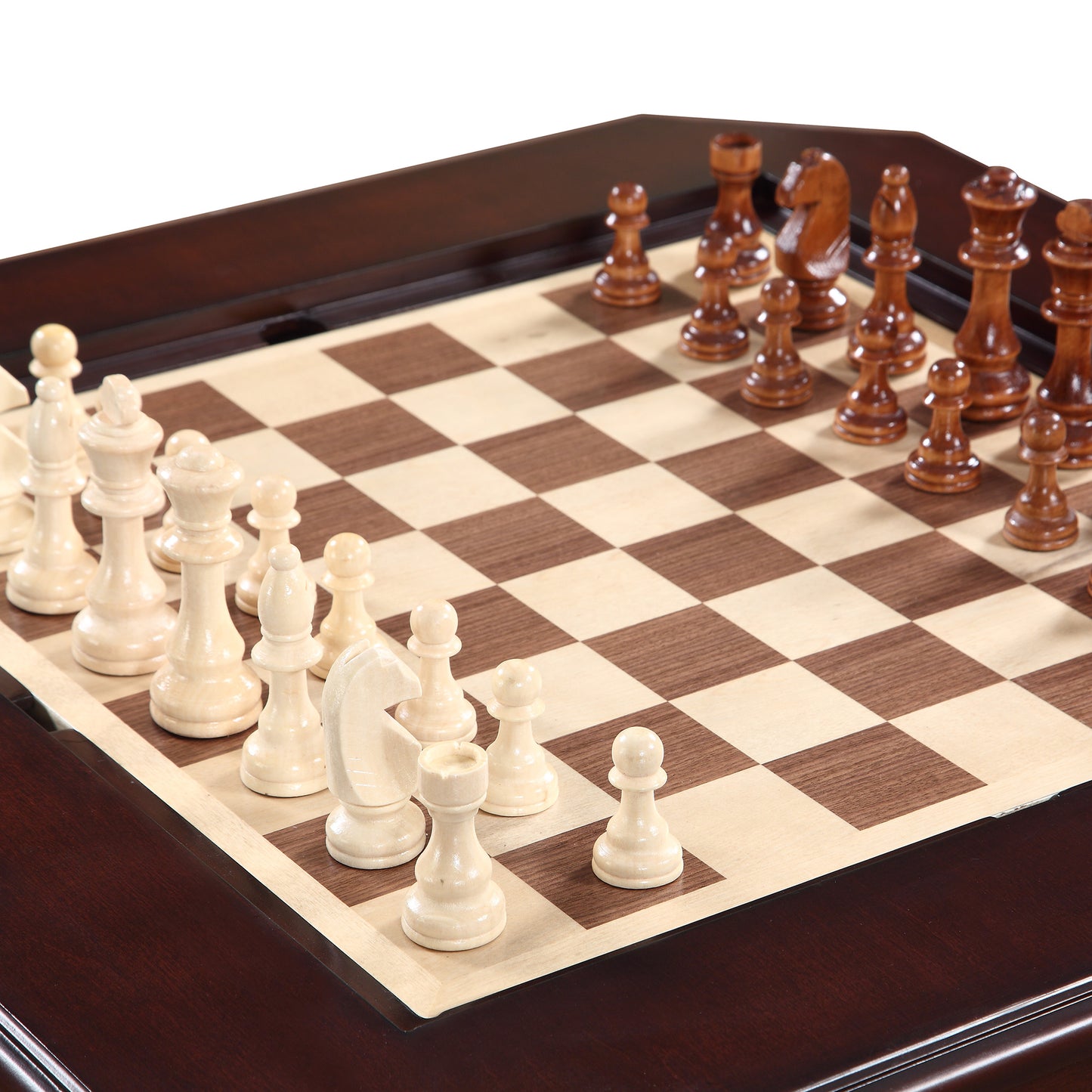 Hathaway Fortress 3 in 1 Mahogany Chess Game Table with Chairs - Gaming Blaze