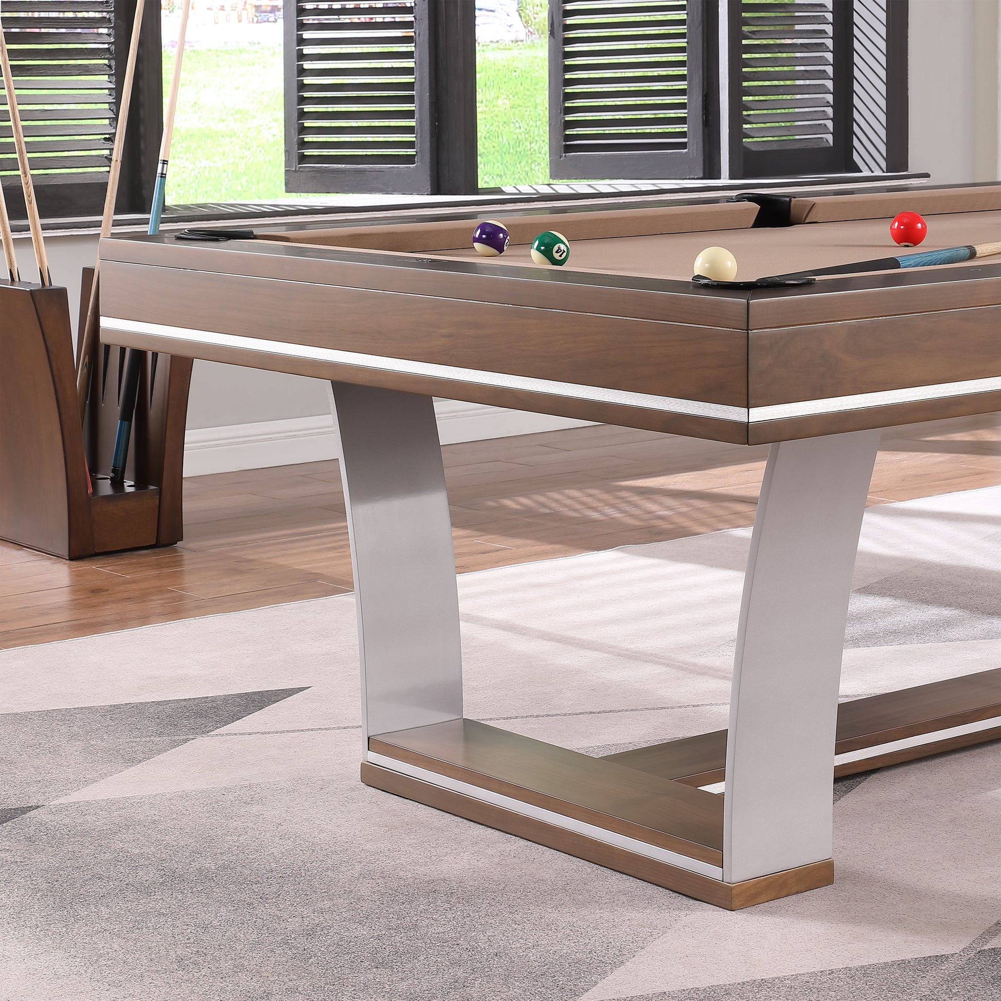 Playcraft Barcelona 8' Slate Pool Table, Walnut Gray on Silver - Gaming Blaze