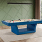 Hudson 8 ft modern pool table in blue with solid wood construction and slate playing surface in contemporary living room