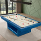 Hudson 8 ft modern pool table in blue with solid wood construction and slate playing surface in contemporary living room