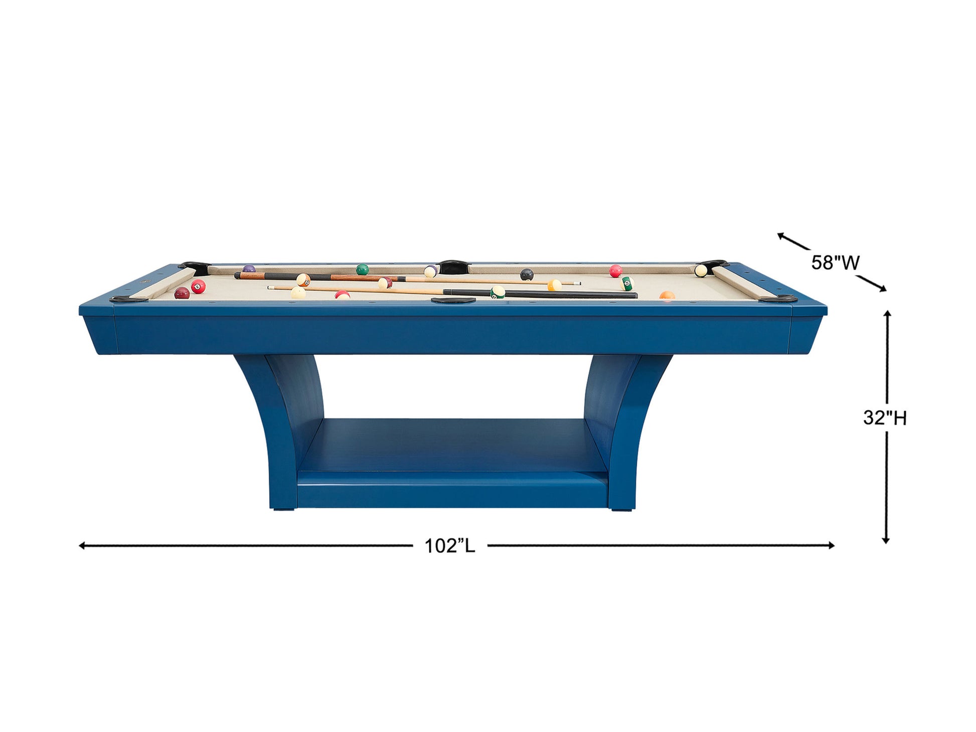 Hudson 8 ft modern pool table in blue with solid wood construction and slate playing surface in contemporary living room