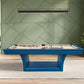 Hudson 8 ft modern pool table in blue with solid wood construction and slate playing surface in contemporary living room