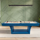 Hudson 8 ft modern pool table in blue with solid wood construction and slate playing surface in contemporary living room