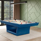 Hudson 8 ft modern pool table in blue with solid wood construction and slate playing surface in contemporary living room