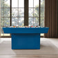 Hudson 8 ft modern pool table in blue with solid wood construction and slate playing surface in contemporary living room