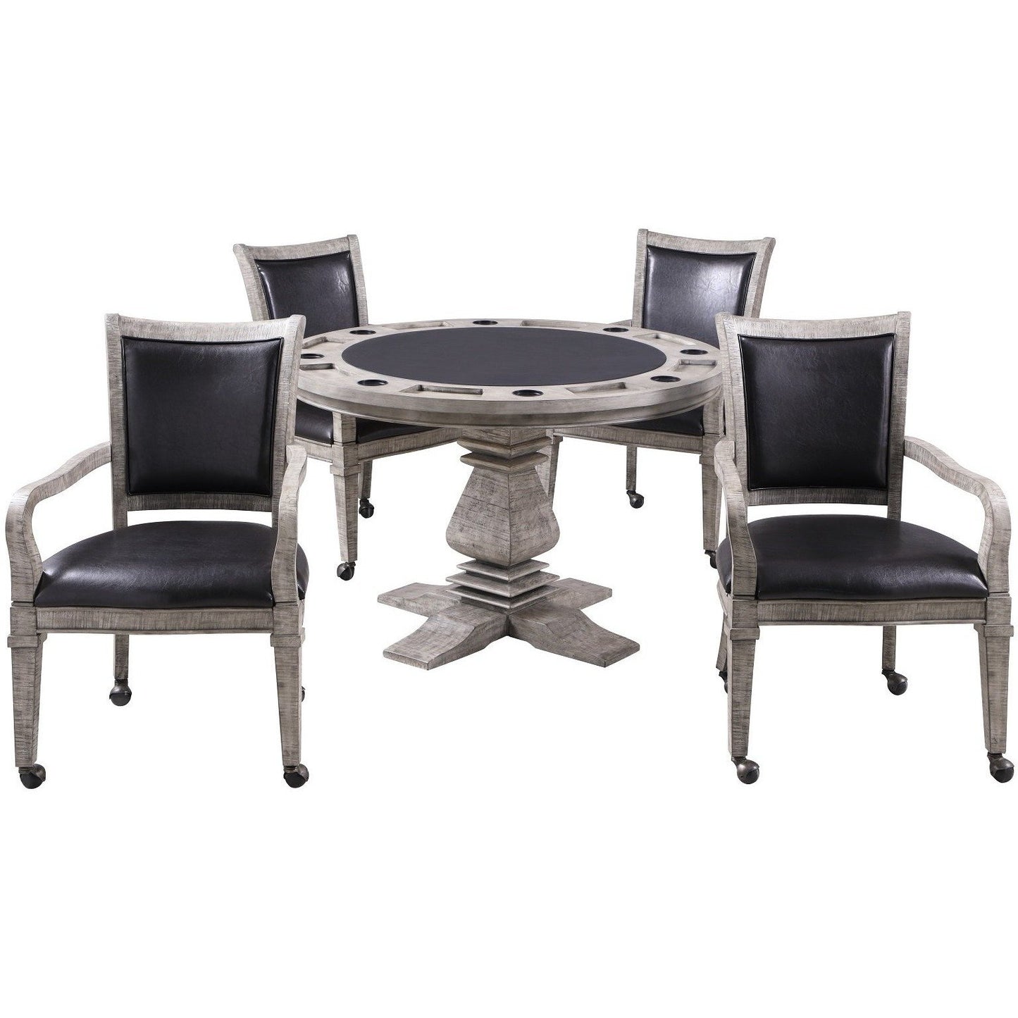 Hathaway Montecito Driftwood Round Poker Table with 4 Arm Chairs - Gaming Blaze