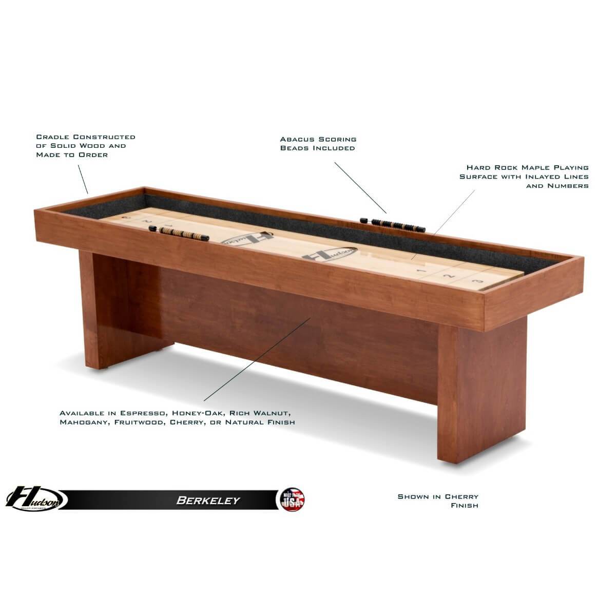 Hudson Berkeley Shuffleboard Table 9'-22' with Custom Stains - Gaming Blaze