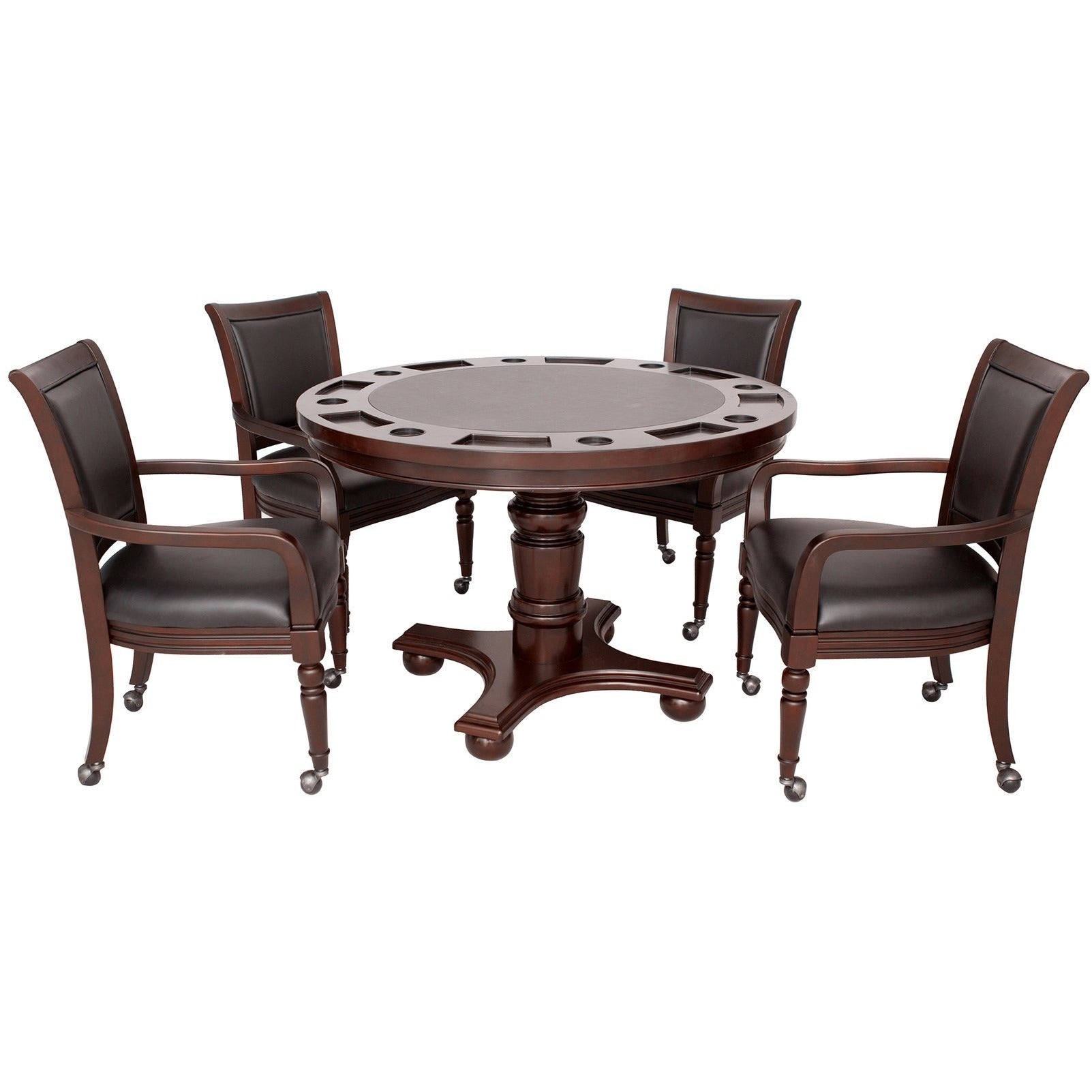 Hathaway Bridgeport Walnut Round Poker Dining Table with 4 Arm Chairs - Gaming Blaze