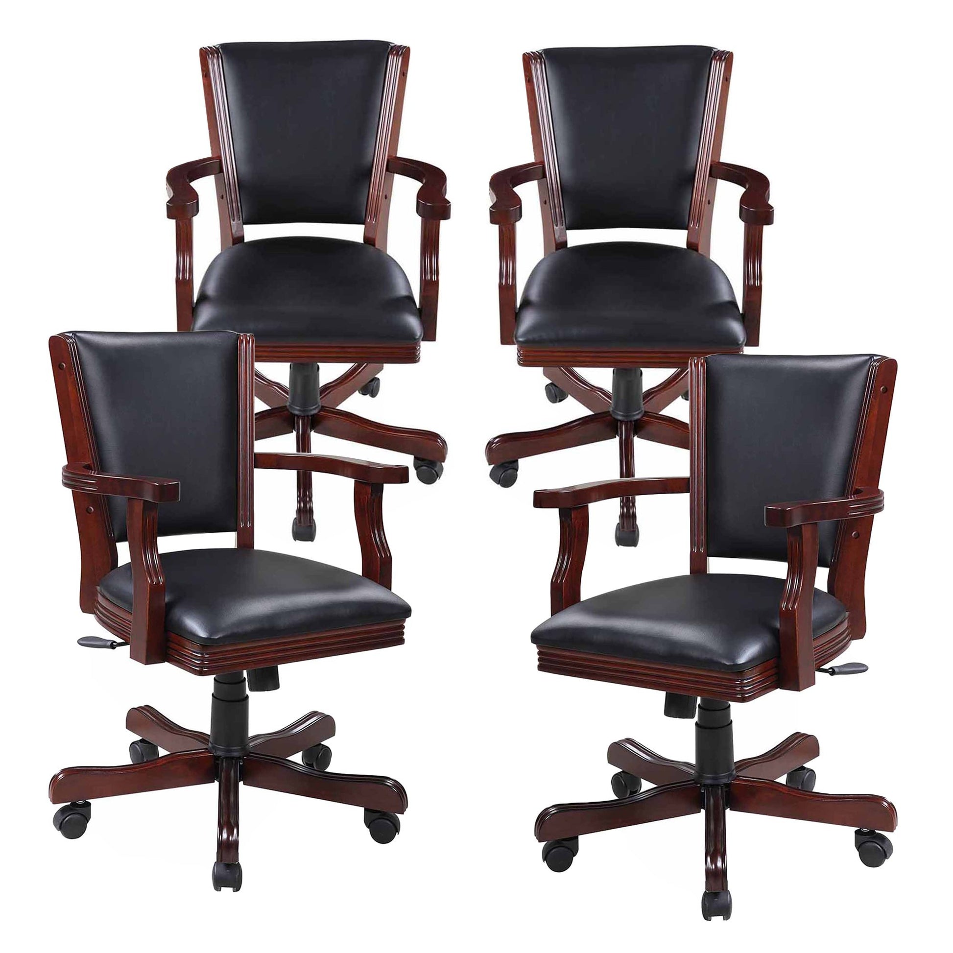 Hathaway Kingston Walnut Swivel Poker Arm Chairs - Set of 4 - Gaming Blaze