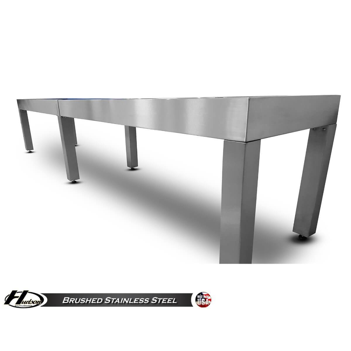 Hudson Brushed Stainless Steel Shuffleboard Table 9'-22' with Custom Finish Options - Gaming Blaze