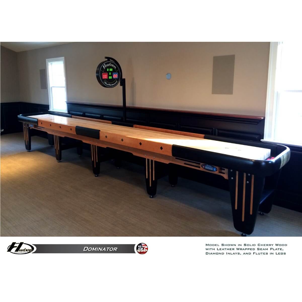 Hudson Dominator Shuffleboard Table 9'-22' with Custom Wood and Stain Options - Gaming Blaze