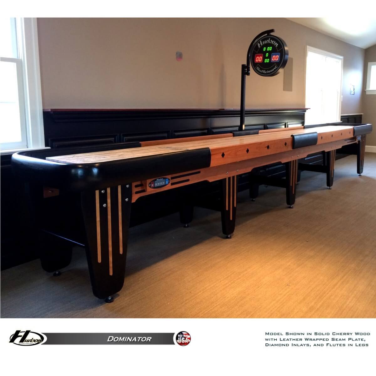 Hudson Dominator Shuffleboard Table 9'-22' with Custom Wood and Stain Options - Gaming Blaze