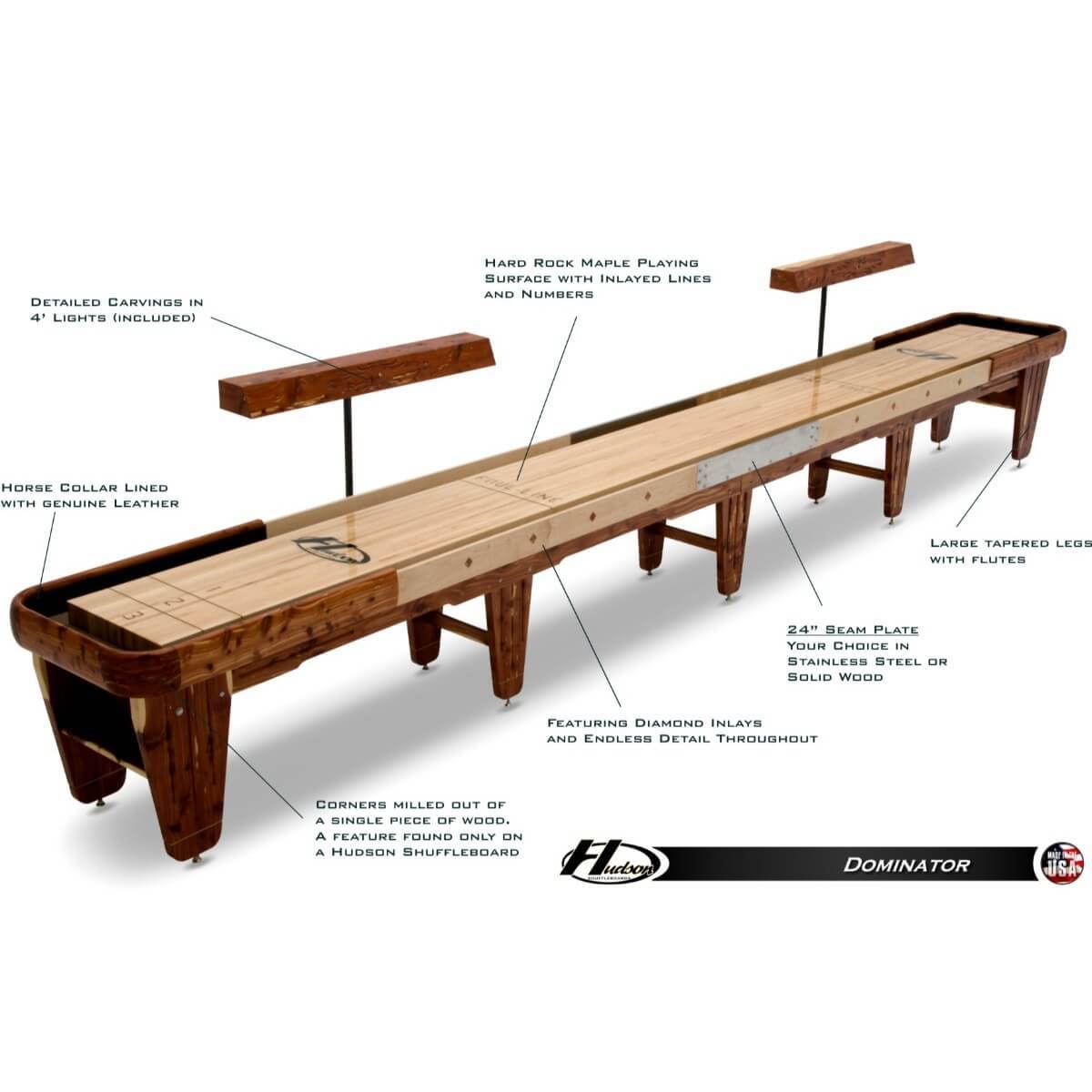 Hudson Dominator Shuffleboard Table 9'-22' with Custom Wood and Stain Options - Gaming Blaze