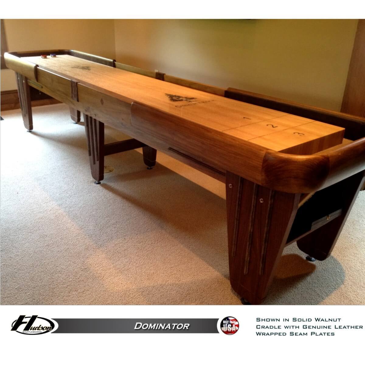 Hudson Dominator Shuffleboard Table 9'-22' with Custom Wood and Stain Options - Gaming Blaze