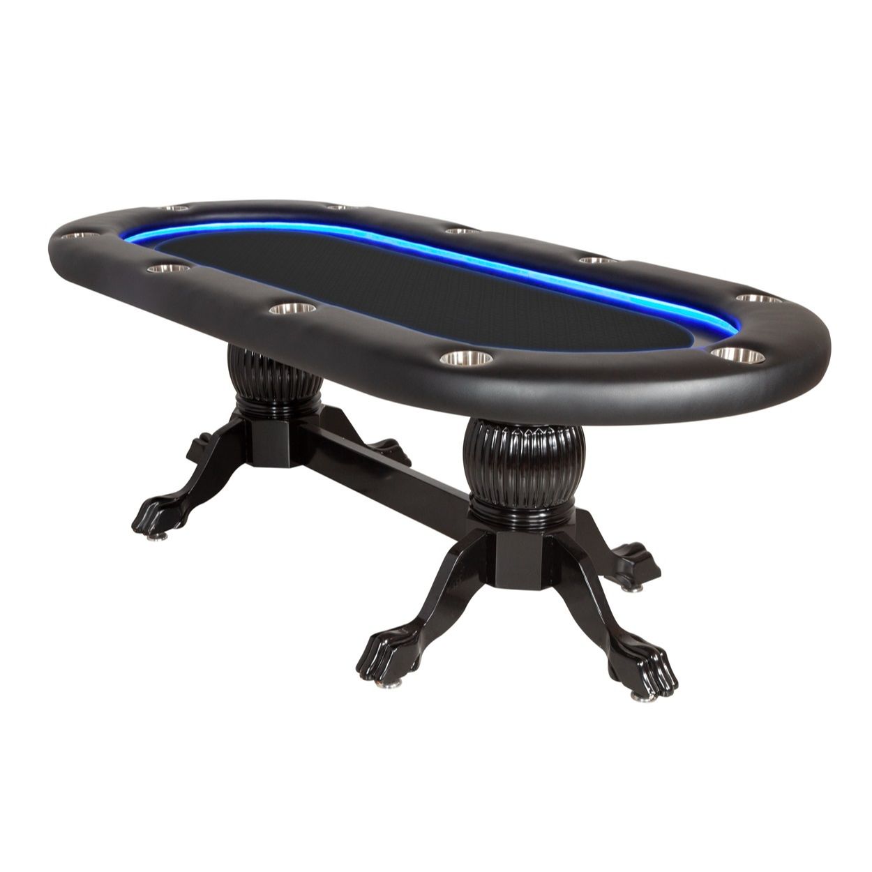 BBO Poker Tables Elite Alpha LED Black Oval Poker Table 10 Person - Gaming Blaze