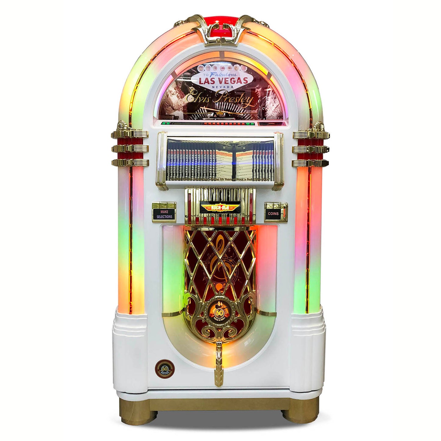 Rock-Ola Bubbler Elvis CD Jukebox in Gloss White - Gaming Blaze