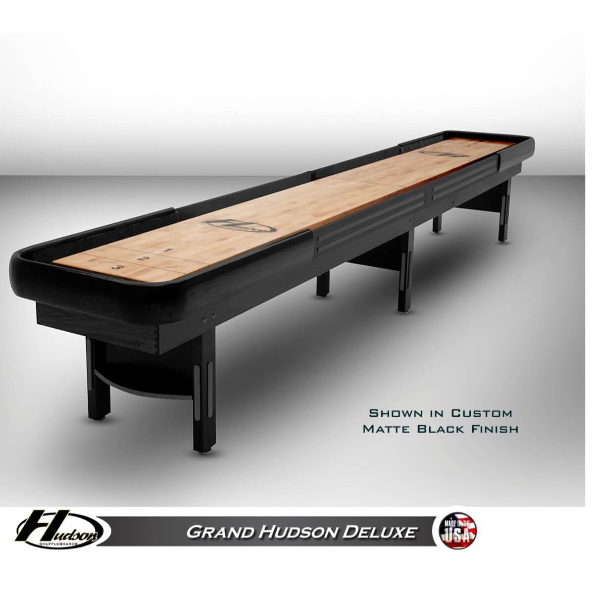 Grand Hudson Deluxe Shuffleboard Table 9'-22' with Custom Stain Options - Gaming Blaze