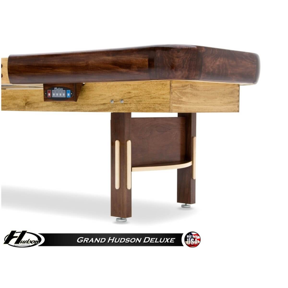 Grand Hudson Deluxe Shuffleboard Table 9'-22' with Custom Stain Options - Gaming Blaze