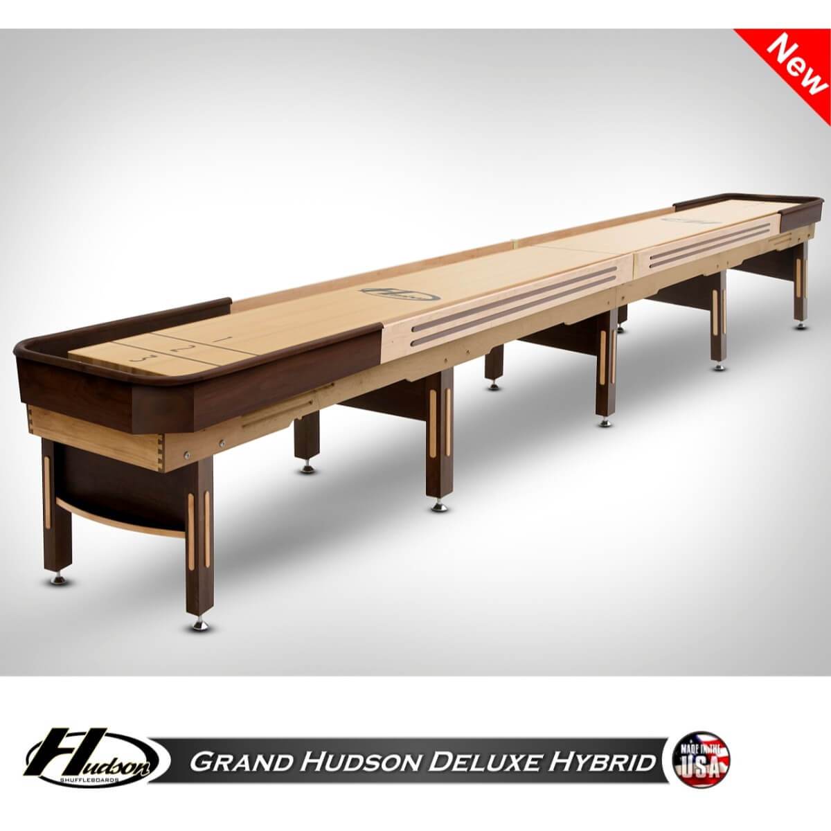 Grand Hudson Deluxe Hybrid Shuffleboard Table 9'-22' with Custom Stain Options - Gaming Blaze