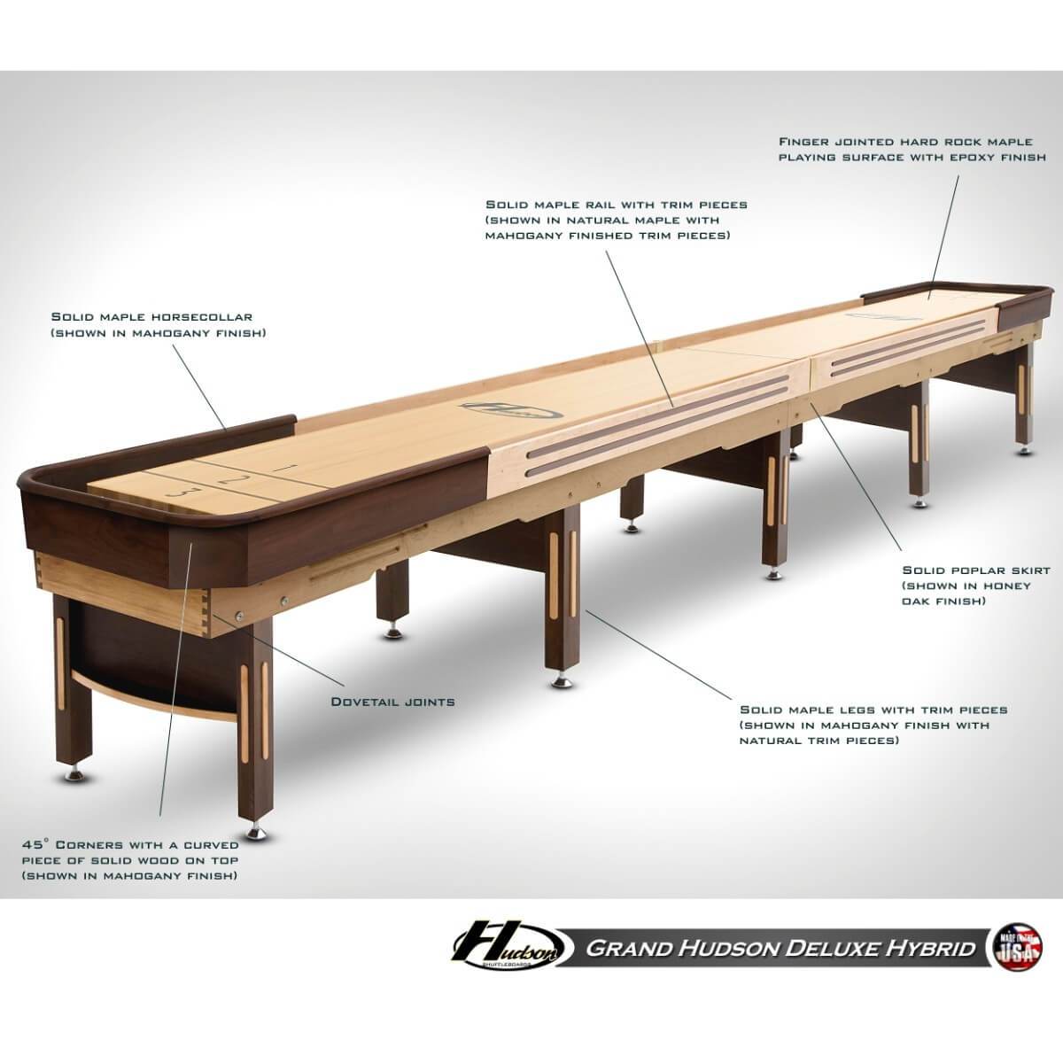 Grand Hudson Deluxe Hybrid Shuffleboard Table 9'-22' with Custom Stain Options - Gaming Blaze