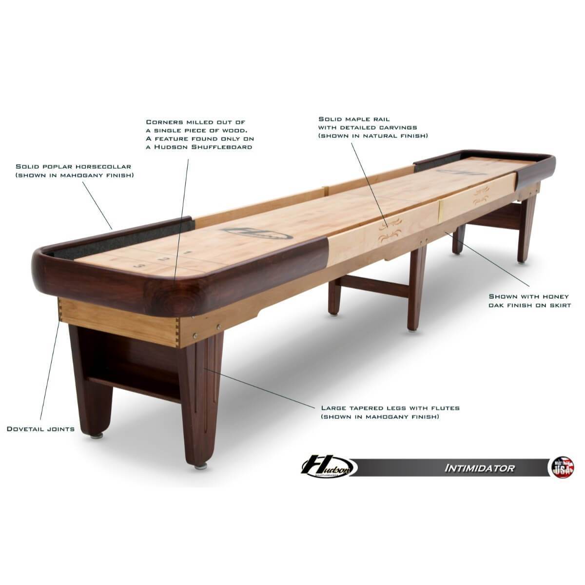 Hudson Intimidator Shuffleboard Table 9'-22' with Custom Stain Options - Gaming Blaze