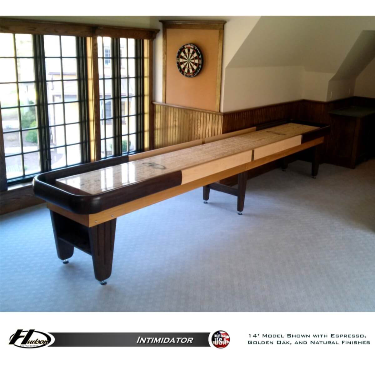 Hudson Intimidator Shuffleboard Table 9'-22' with Custom Stain Options - Gaming Blaze