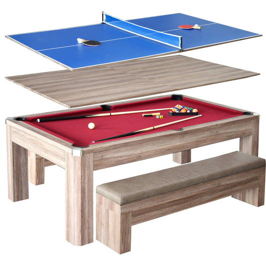 Hathaway Newport 7ft Multi Game Table with Dining Top & Benches  - Gaming Blaze