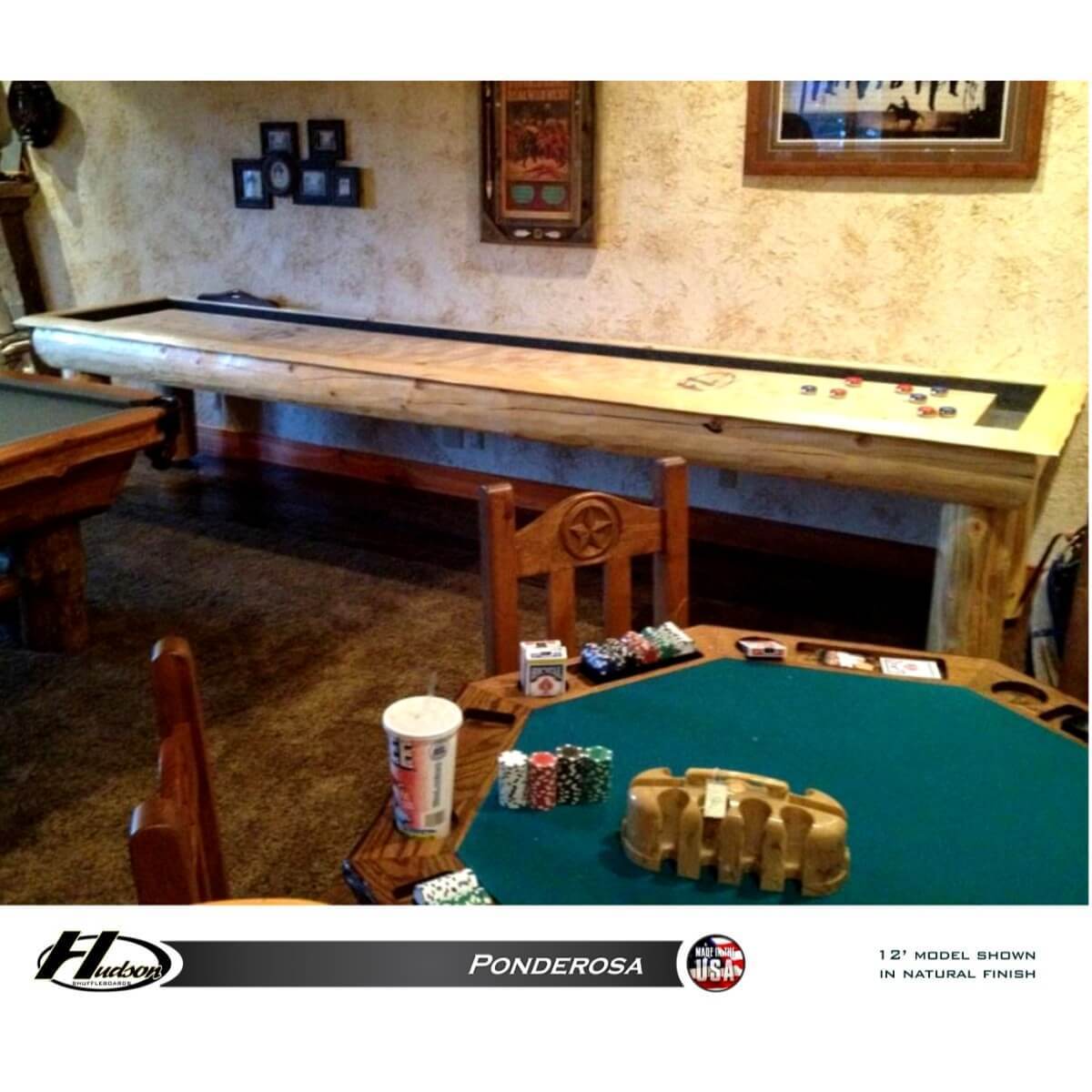 Hudson Ponderosa Shuffleboard Table 9'-22' with Custom Stain Options - Gaming Blaze