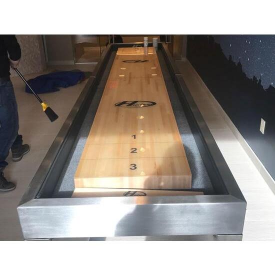Hudson Brushed Stainless Steel Shuffleboard Table 9'-22' with Custom Finish Options - Gaming Blaze