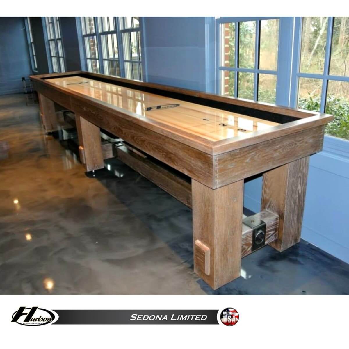 Hudson Sedona Limited Shuffleboard Table 9'-22' with Custom Stain Options - Gaming Blaze