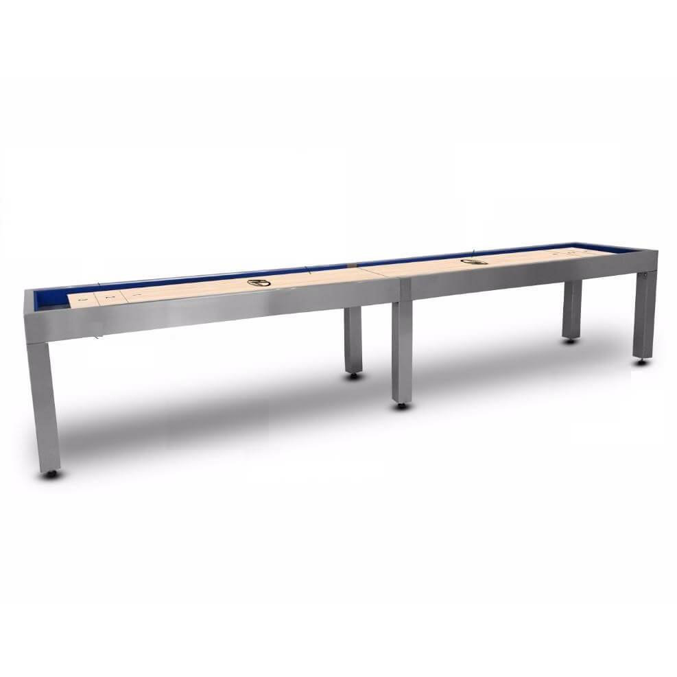 Hudson Brushed Stainless Steel Shuffleboard Table 9'-22' with Custom Finish Options - Gaming Blaze