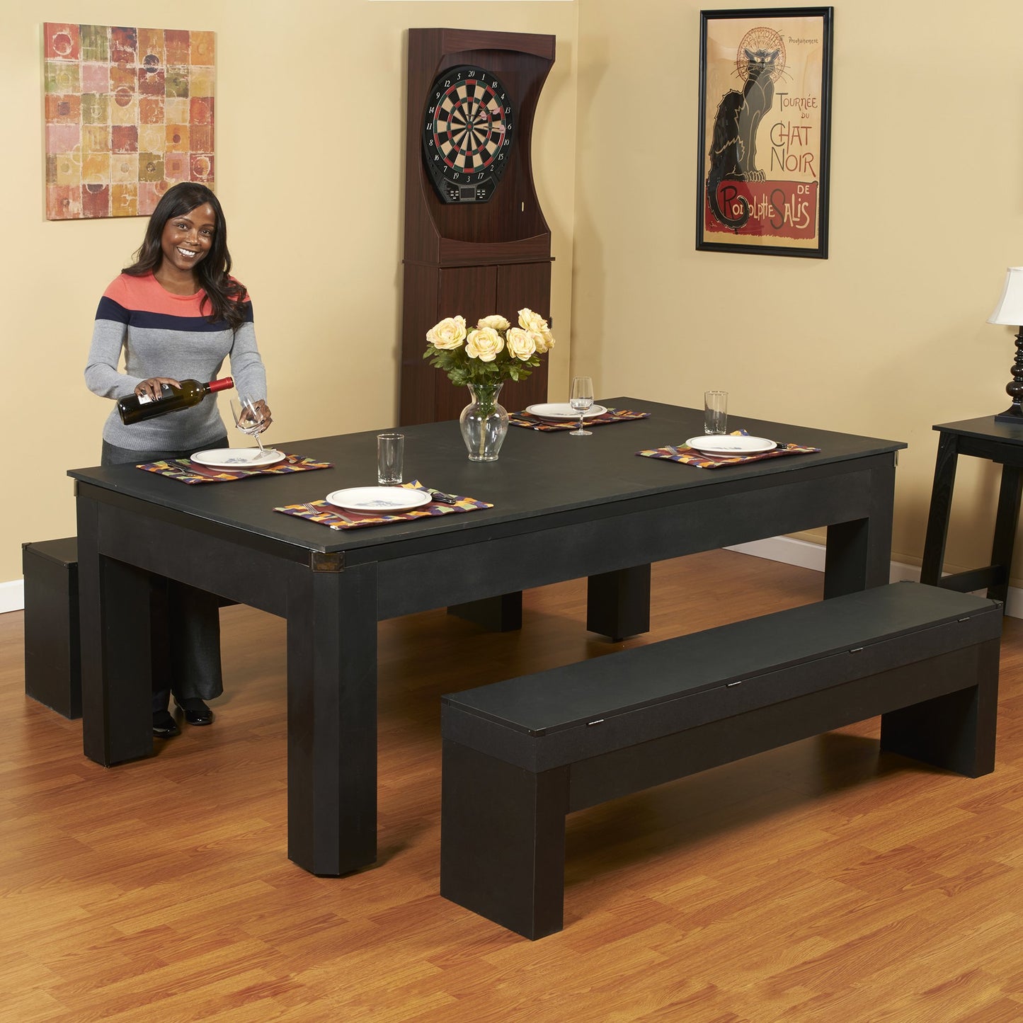 Hathaway Park Avenue 7ft Multi Game Table with Dining Top & Benches  - Gaming Blaze