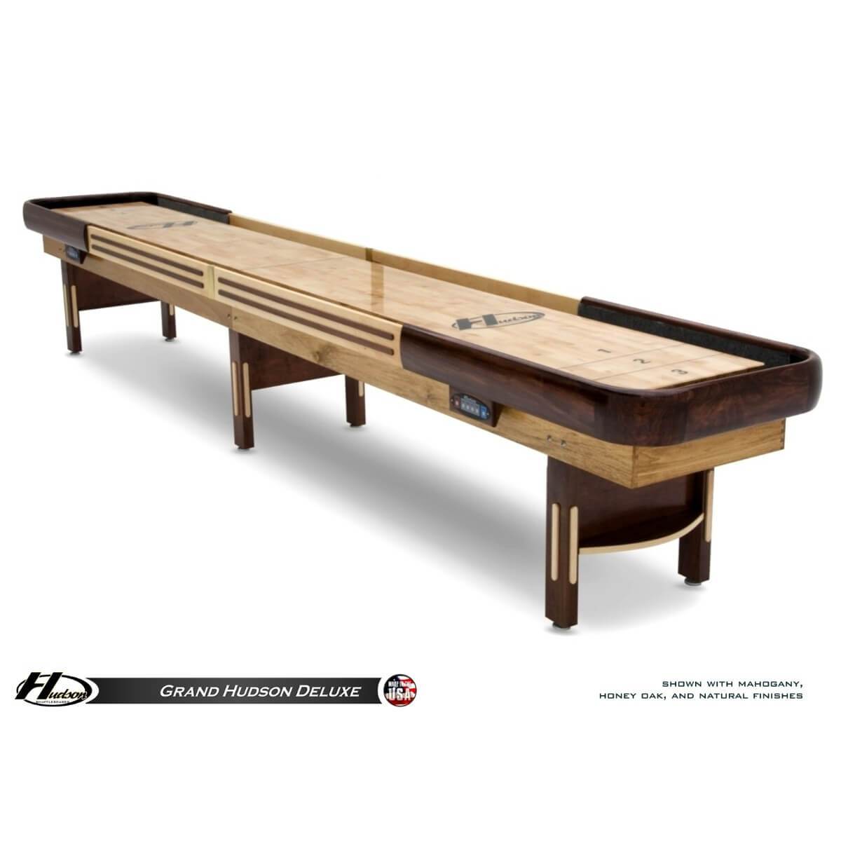 Grand Hudson Deluxe Shuffleboard Table 9'-22' with Custom Stain Options - Gaming Blaze