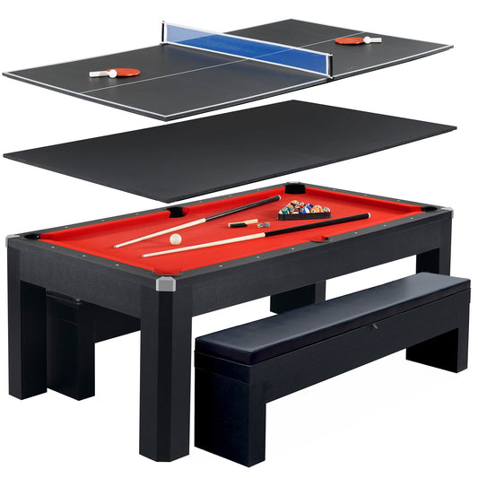 Hathaway Park Avenue 7ft Multi Game Table with Dining Top & Benches  - Gaming Blaze