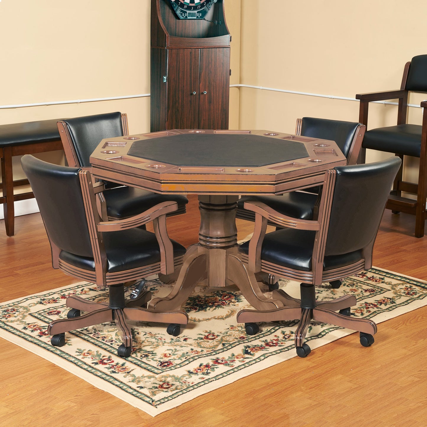 Hathaway Kingston Oak 3 in 1 Poker Table Set with 4 Arm Chairs - Gaming Blaze