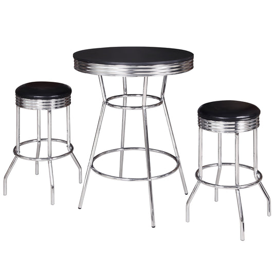 Hathaway Reminton Chrome and Black 3 Piece Pub Table Set - Gaming Blaze