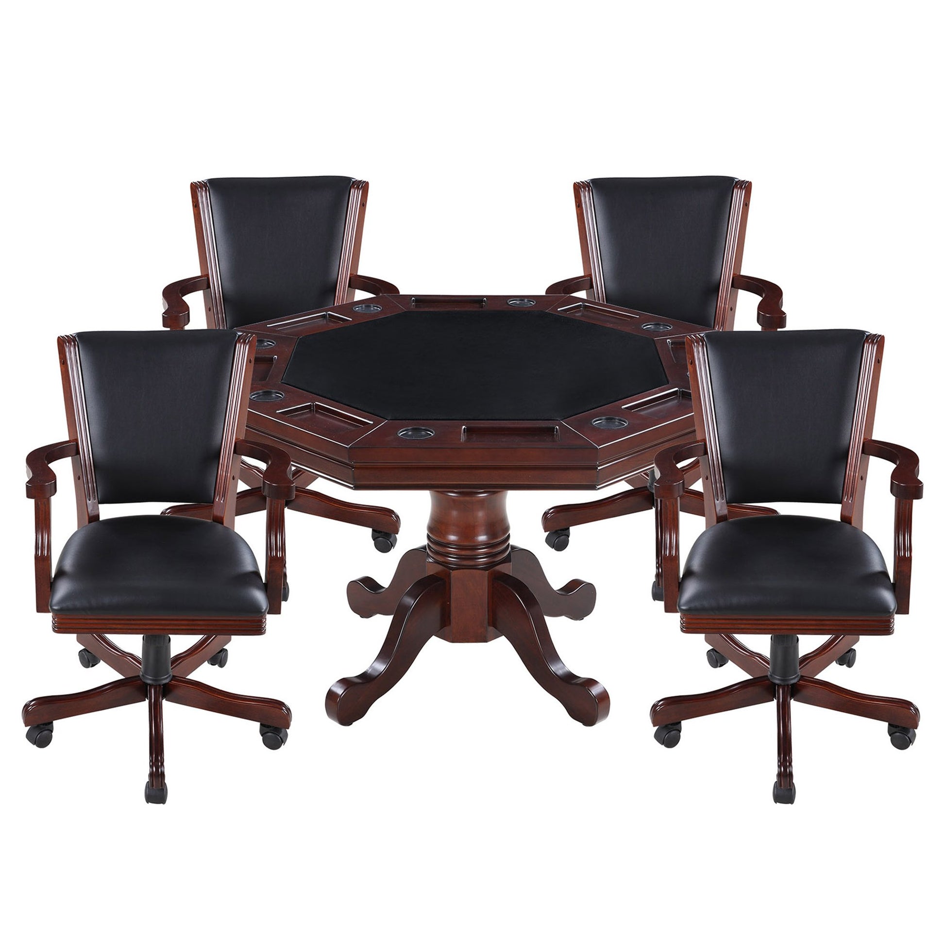 Hathaway Kingston Walnut 3 in 1 Poker Table Set with 4 Arm Chairs - Gaming Blaze