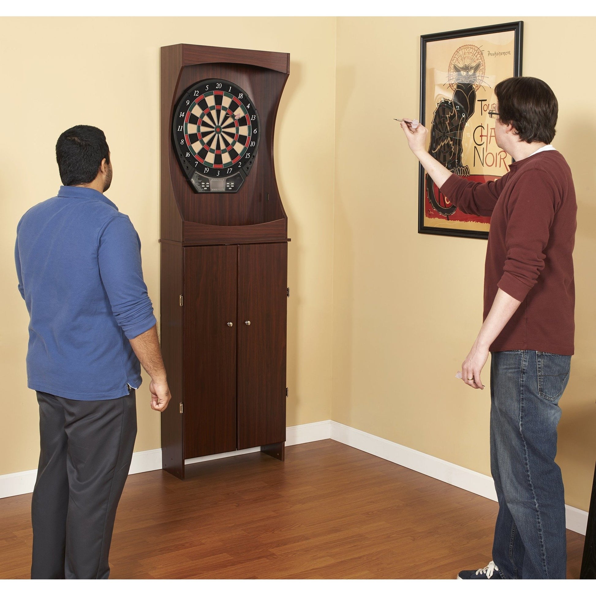 Hathaway Outlaw Free Standing Cherry Finish Dartboard Cabinet Set - Gaming Blaze