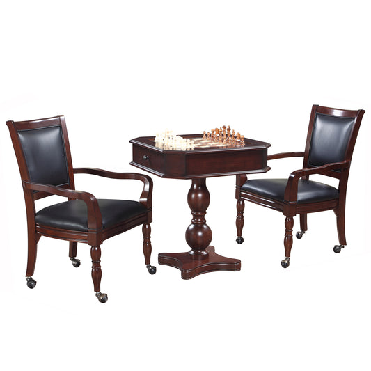 Hathaway Fortress 3 in 1 Mahogany Chess Game Table with Chairs  - Gaming Blaze