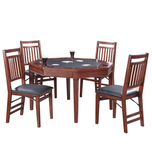 Hathaway Broadway Walnut 48" Folding Poker Table Set with 4 Chairs - Gaming Blaze