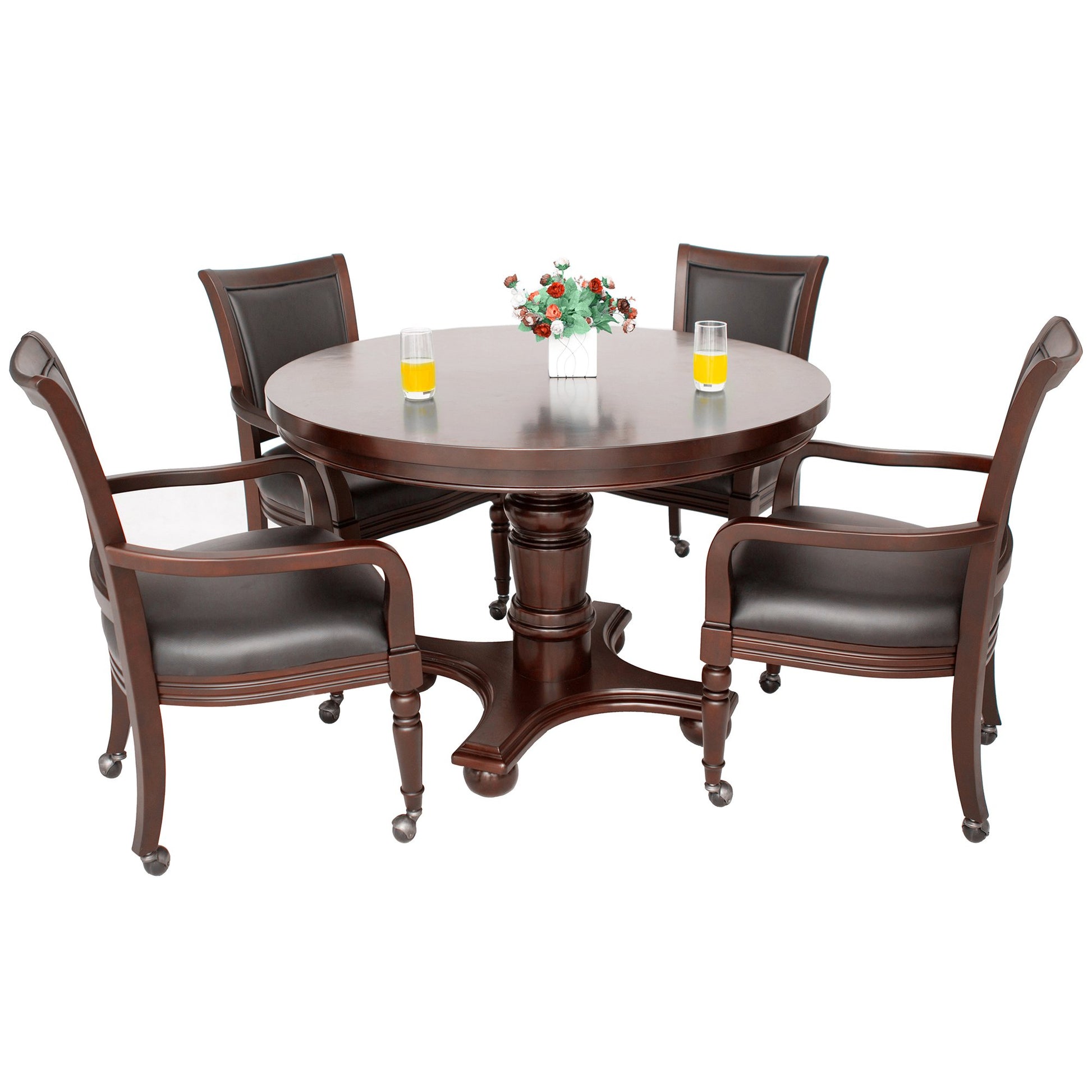 Hathaway Bridgeport Walnut Round Poker Dining Table with 4 Arm Chairs - Gaming Blaze