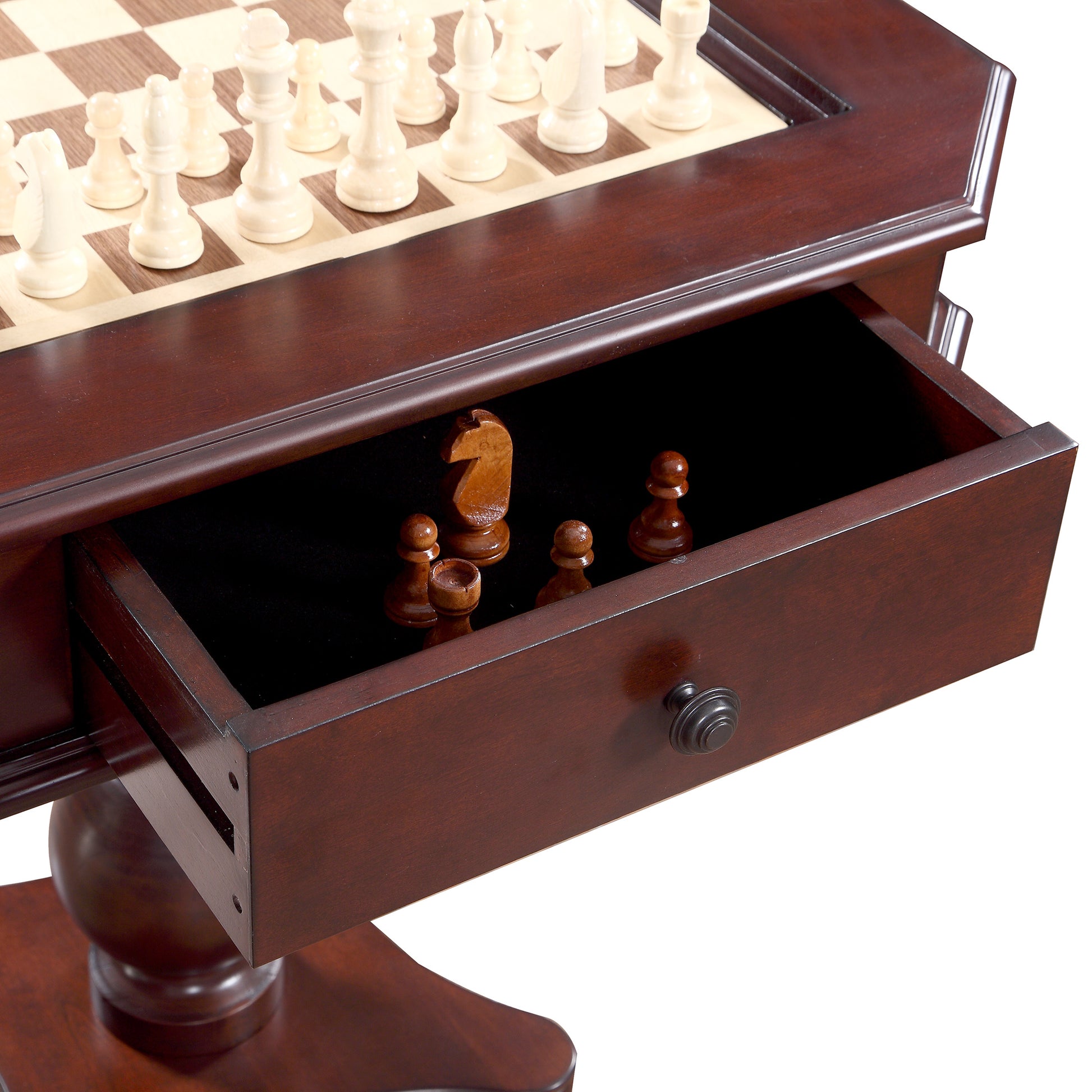 Hathaway Fortress 3 in 1 Mahogany Chess Game Table with Chairs  - Gaming Blaze